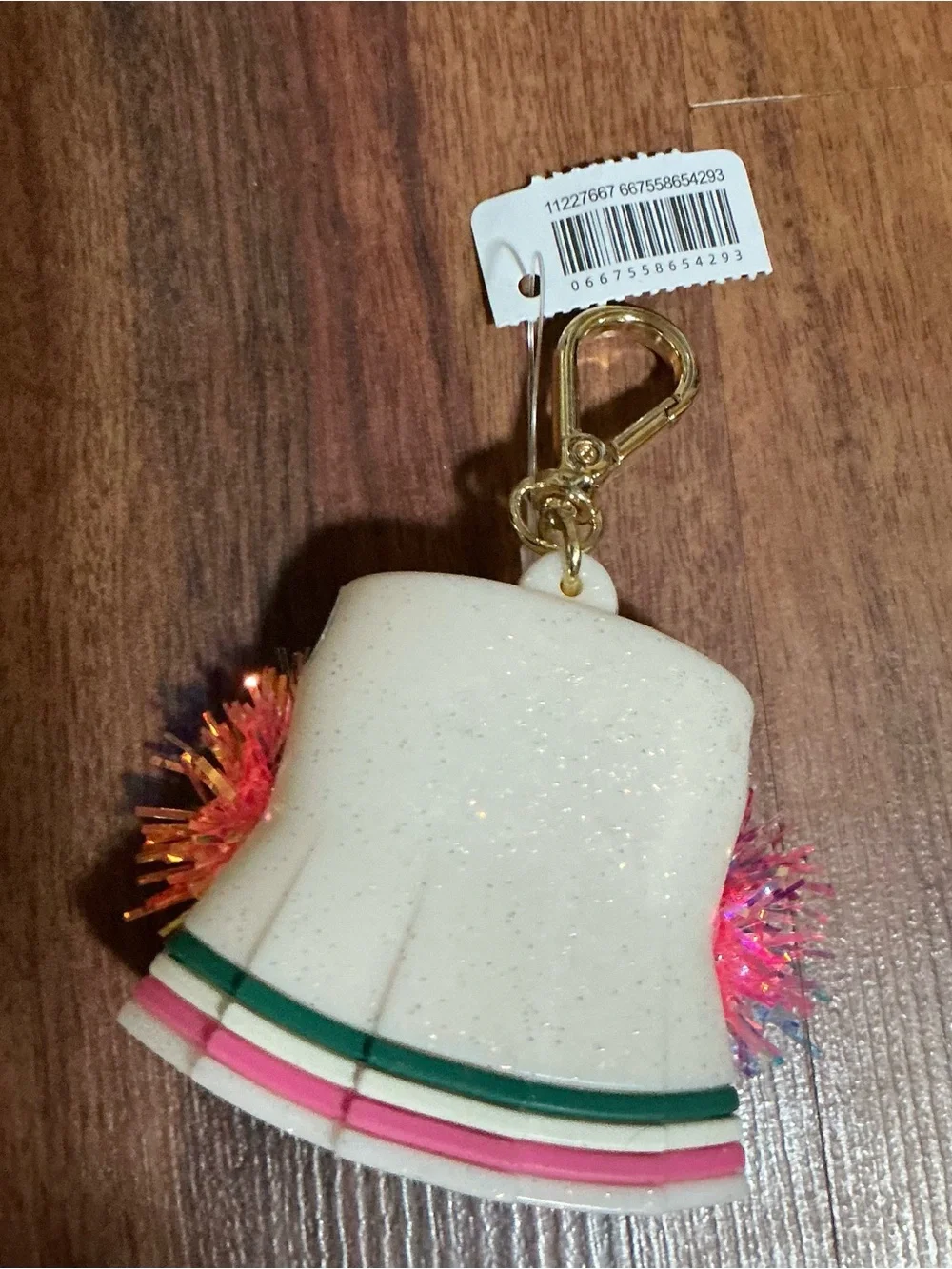 Bath & Body Works Kids Pom Pom Cheerleader Hat Keychain - White and Pink holder